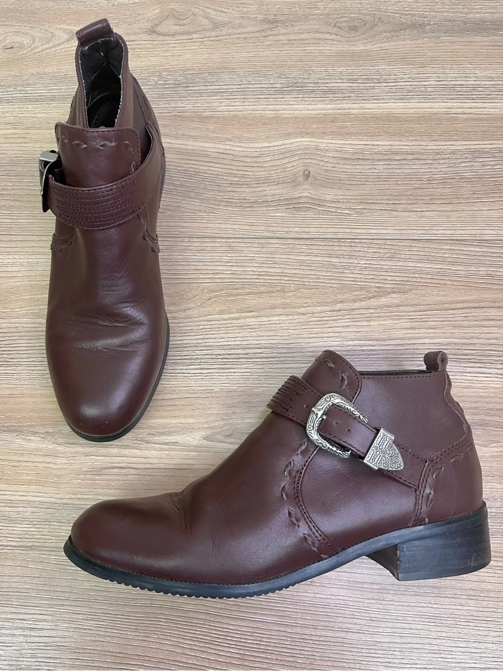Roper Short Cowboy Cowgirl Western Leather Buckle Boots sz 8.5